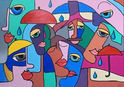 Contemporary modern painting rain dance c.