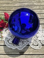 Extra nagy méretű (20 cm), vastag üveg rózsagömb, pazar kék színű különlegesség