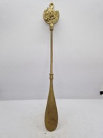 Copper shoe spoon with horse decoration, 32.5 cm long