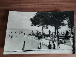 Old photo postcard, Balaton, beachgoers, 1961
