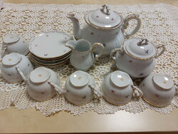 Zsolnay tea set, popular flower pattern, gold baroque edge