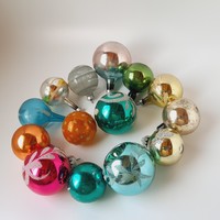 Retro and old glass Christmas tree decoration, balls, in mixed colors, 14 pieces in one