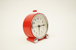 Retro cloth table alarm clock / made in GDR / mechanical / retro / old / red