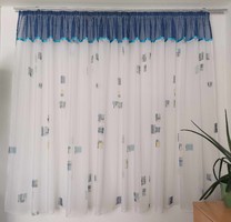 Voile curtain with blue pattern, new