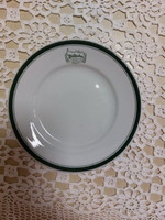 Zsolnay restaurant company from Délbuda with inscription, green stripe, cake plate