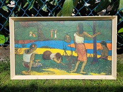 Paul Gauguin kép nyomat cimkével hátulján jelezve, keretezve.