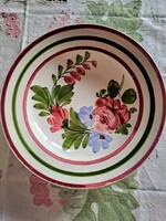 Antique, pink, hand-painted, porcelain, wall plate that can be hung