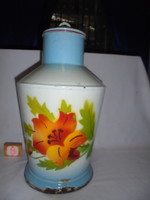 Old, flowered enamel jug, jug marked 