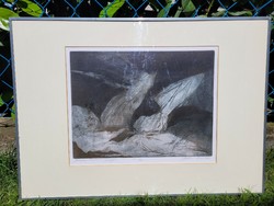 Imre Bodnár large cold needle etching framed and sintered.