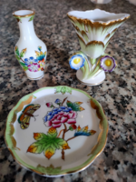 Herend Victoria model small plate and 2 small vases in one