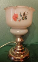 Table lamp, metal base, painted glass shade / approx. 27 cm high /