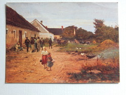 Postcard, repro - lajos deák-ébner: village detail from his painting; heated