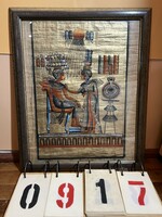 Egyiptomi papirusz festmény, régi, keretben, 50 x 40 cm-es. 0917