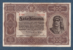 100 Korona 1920 vf+ red numbering