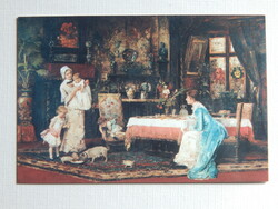 Postcard, repro - 2009. Munkácsy: about his painting two families in the salon; heated