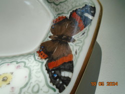 Rosenthal hand painted very rare 6 square small plates with 3 colorful butterflies, mocha cup base