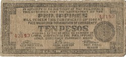 10 peso pesos 1942 Fülöp szigetek katonai 1.