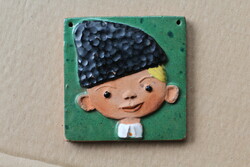 Retro glazed little boy relief ceramic