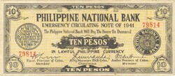 10 peso pesos 1941 Fülöp-szigetek Cebu Gerilla pénz