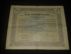 1939 Állami nyereménykölcsön/Államadóssági kötvény ( szelvényekkel )