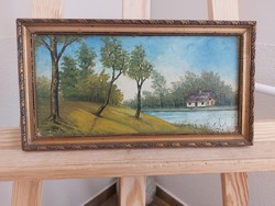 (K) landscape painting with cottage cheese 32x17 cm frame