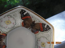 Rosenthal kézzel festett nagyon ritka 6 szögletes,3 színes pillangós kistányér,mokkás csésze alja