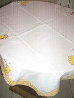 Beautiful Bavarian-style Easter tablecloth decorated with a white stitched rooster and egg