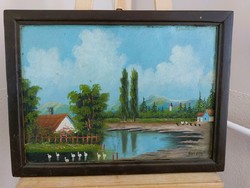 (K) small village with goulash sign, landscape with 54x40 cm frame