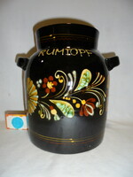Rumtopf glazed earthenware container with handle