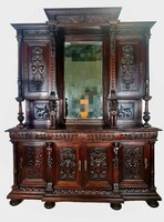 A843 antique, newly renovated, renaissance-style richly carved sideboard