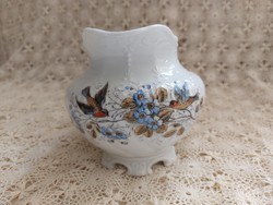 Antik porcelán kancsó madár mintás Geschütz régi tejkiöntő kis kanna