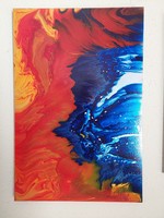 Fluid art painting 60x40cm title: flaming gold and blue cavalcade