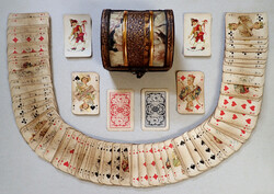 Nagyon régi ANTIK DUPLA pakli kis méretű francia póker kártya játék franciakártya pókerkártya doboz