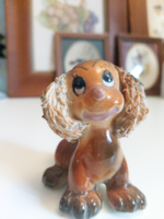 Happy little ceramic spaniel dog figurine with spaghetti ears, Japanese