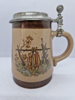 Marzi & Remy old pewter beer mug with hunting scene lid