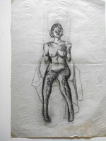 Sitting nude, charcoal drawing