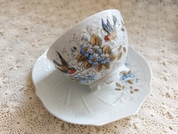 Antique porcelain cup bird pattern protected old tea mug