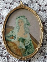 A wonderful baroque lady in a micro tapestry oval frame