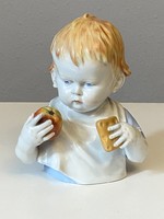 Metzler & Ortloff German painted porcelain statue of a boy with an apple