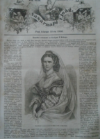 D203371Erzsébet császráné és királyné őfelsége (Sissy) - fametszet és cikk-1866-os újság címlapja