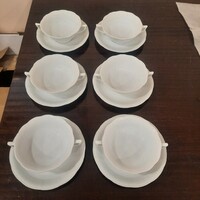 6 white Herend porcelain soup cups + base