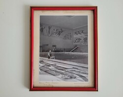 Old art deco photo in frame 1938 foro mussolini rome italian swimming pool picture