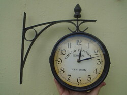 Wrought iron wall clock station clock 2-sided handcrafted grand central in retro style