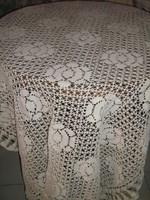 Wonderful handmade crocheted antique ecru tablecloth