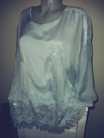 Italy silk top, blouse, tunic, pale blue