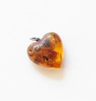 Vintage amber-effect heart pendant - on a heart-shaped pendant necklace