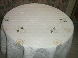 Beautiful embroidered round damask tablecloth