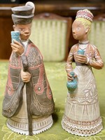 Margit Kovács ceramic pair - shepherd and girl offering wine
