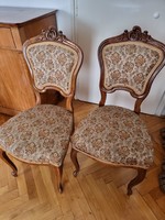 Upholstered chairs with carved backs, 2 each