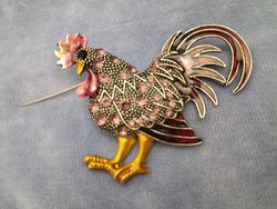7 Cm diameter swarovski-type rooster flawless lovely beautiful brooch pin pink shade